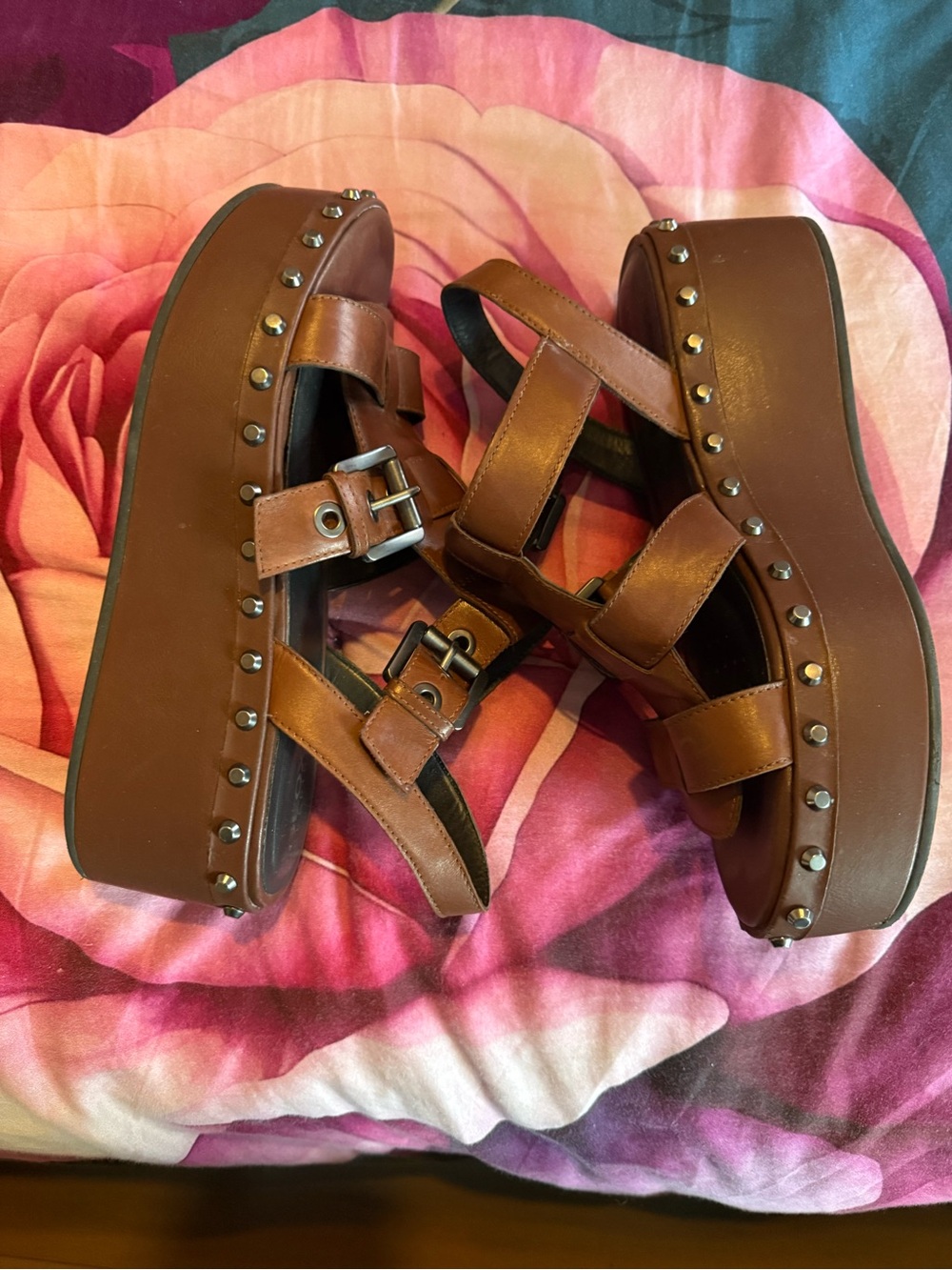 Geox Brown Studded Platform Sandals
